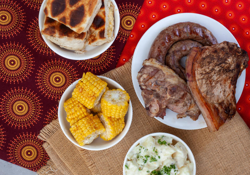 Braai (South Africa) Tagine (Morocco, Tunisia, Algeria), Bazin (Libya), Banku (Ghana), Chakalaka (South Africa), Akara (West Africa), Haraimi (Libya), Bunny Chow (South Africa), Zanzibar pizza (Tanzania), Braai (South Africa), Suya (Nigeria), Injera (Ethiopia, Eritrea), Mafe (West Africa), Pastilla (Morocco), Doro Wat (Ethiopia), Fufu (West Africa), Gorraasa (Sudan)