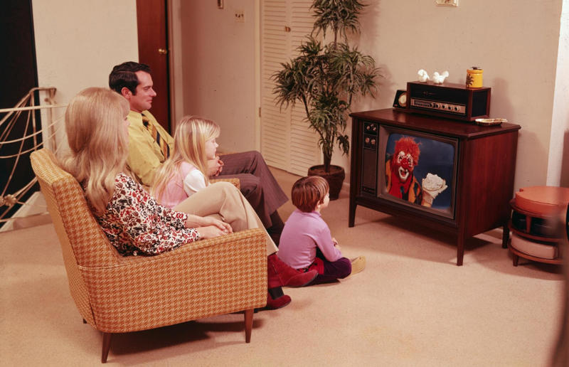 1970s homewares that have disappeared from our homes, Beanbags, Wood panelling, Avocado bathroom suites, Carpeted bathrooms, Linoleum floors, Boxy TVs, Brick fireplaces, Patterned carpet, Alarm clocks, Patterned wallpaper, Conversation pits, Floral sofas, Push button phones, Stereo systems, Fringing on furniture, Electric carving knives, Waterbeds, Fondue sets, Brass ornaments, Velvet everywhere, Zebra rugs