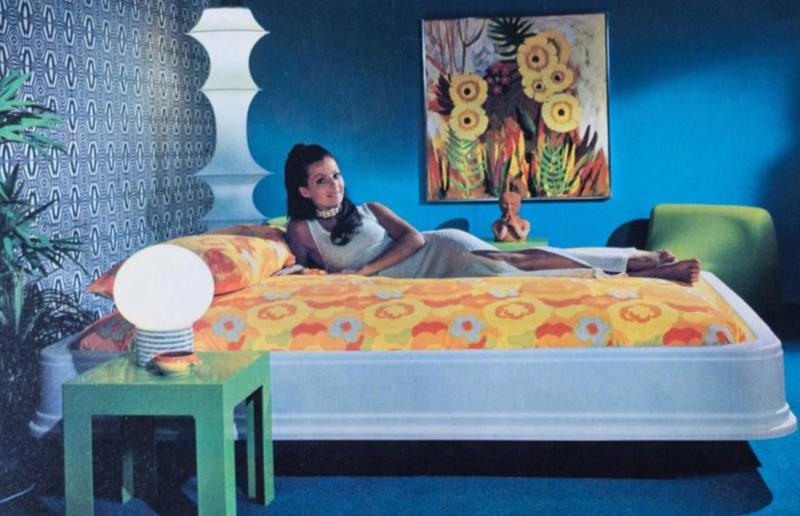 1970s homewares that have disappeared from our homes, Beanbags, Wood panelling, Avocado bathroom suites, Carpeted bathrooms, Linoleum floors, Boxy TVs, Brick fireplaces, Patterned carpet, Alarm clocks, Patterned wallpaper, Conversation pits, Floral sofas, Push button phones, Stereo systems, Fringing on furniture, Electric carving knives, Waterbeds, Fondue sets, Brass ornaments, Velvet everywhere, Zebra rugs