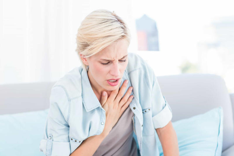 Foot ulcers, Leg cramps, Toe pain, Productive cough, Jaw pain, Leg hair loss, Leg heaviness, Throat tightness, Swollen feet or ankles, Sudden nausea, Irregular heartbeat, Arm or shoulder pain, Chronic fatigue, Abdominal pain, Chronic snoring, Panic attack?, Difficulty breathing, Slow heart rate