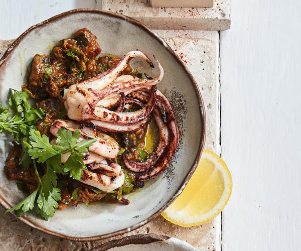 Best calamari recipes for autumn entertaining,          Grilled squid with rouille and chilli      ,          Sean Moran’s calamari fried in its ink with chilli aïoli      ,          Jicama and green mango salad with grilled calamari      ,          Grilled calamari with herbs and crisp shallots      ,          Frank Camorra’s calamari cooked in olive oil with spiced beetroot salad      ,          A short history of brodetto, and a recipe too      ,          Chilli squid-ink spaghetti      ,          Tony Tan’s three-cup calamari      ,          Spiced squid with sweet and sour mango sauce      ,          Squid, chorizo, spelt, blood orange and black garlic      ,          Squid with fennel and artichokes      ,          David Thompson’s deep-fried squid with garlic and peppercorns      ,          Grilled squid (Pla meuk yang)      ,          Raes on Wategos’s calamari and zucchini skewers with ‘nduja vinaigrette      ,          Salad of grilled baby calamari, radicchio and potatoes      ,          Alpha’s calamari with fava, barley rusks, capers and rocket      ,          Morcilla-stuffed squid with lentils and saffron alioli      ,          Phil Wood’s kipfler potato and calamari Greek salad      ,          Braised beans with chorizo and calamari      ,          Fried squid and potato with chilli and garlic      ,          Arroz negro (Squid with rice cooked in squid ink)      ,          Tagliolini al nero di seppia con calamari (Squid-ink tagliolini with calamari)      ,          Squid with roast tomato dressing, Sicilian olives and garlic crumbs      ,          Lau’s Family Kitchen’s calamari with shrimp sauce      ,          Taglierini with squid, garlic and chilli      ,          Bar Saracen’s hummus bi calamari      