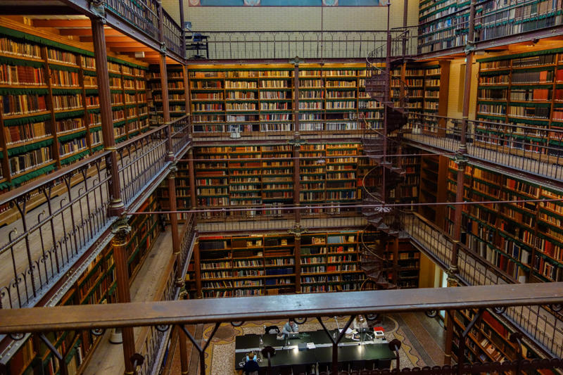 Joanina Library, Portugal, The Royal Portuguese Cabinet of Reading, Brazil, Library of the National Palace of Mafra, Portugal, Beitou Library, Taiwan, El Escorial, Spain, Stuttgart Library, Germany, Bibliotheca Alexandrina, Egypt, Biblioteca Vasconcelos, Mexico, Trinity College Library, Ireland, Clementinum Library, Czech Republic, Admont Abbey Library, Austria, John Rylands University Library, England, Musashino Art University Library, Japan, Stockholm Public Library, Sweden, Cuypers Library, the Netherlands, New York Public Library, United States, George Peabody Library, United States