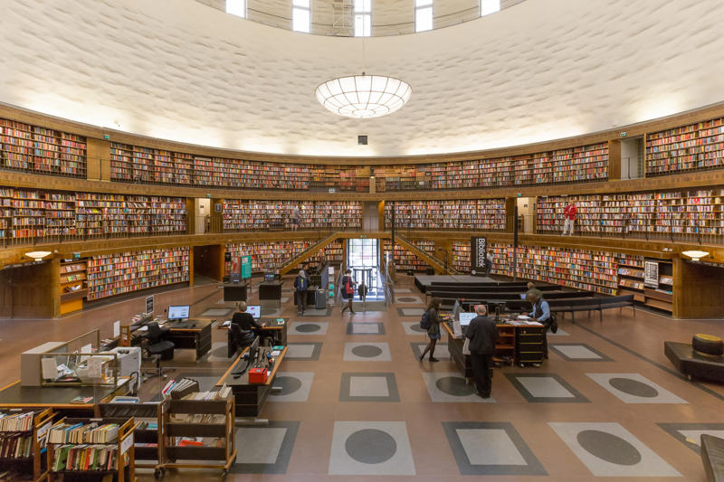 Joanina Library, Portugal, The Royal Portuguese Cabinet of Reading, Brazil, Library of the National Palace of Mafra, Portugal, Beitou Library, Taiwan, El Escorial, Spain, Stuttgart Library, Germany, Bibliotheca Alexandrina, Egypt, Biblioteca Vasconcelos, Mexico, Trinity College Library, Ireland, Clementinum Library, Czech Republic, Admont Abbey Library, Austria, John Rylands University Library, England, Musashino Art University Library, Japan, Stockholm Public Library, Sweden, Cuypers Library, the Netherlands, New York Public Library, United States, George Peabody Library, United States