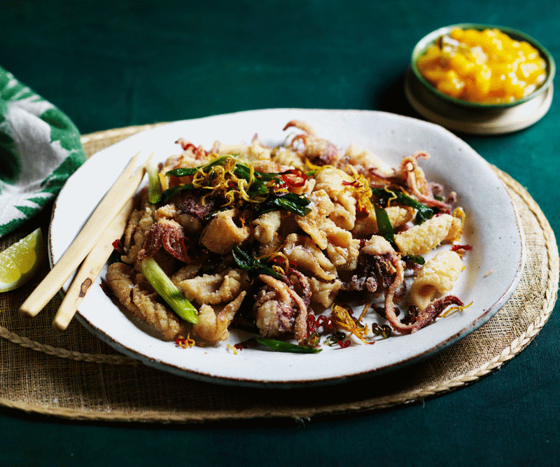 Best calamari recipes for autumn entertaining,          Grilled squid with rouille and chilli      ,          Sean Moran’s calamari fried in its ink with chilli aïoli      ,          Jicama and green mango salad with grilled calamari      ,          Grilled calamari with herbs and crisp shallots      ,          Frank Camorra’s calamari cooked in olive oil with spiced beetroot salad      ,          A short history of brodetto, and a recipe too      ,          Chilli squid-ink spaghetti      ,          Tony Tan’s three-cup calamari      ,          Spiced squid with sweet and sour mango sauce      ,          Squid, chorizo, spelt, blood orange and black garlic      ,          Squid with fennel and artichokes      ,          David Thompson’s deep-fried squid with garlic and peppercorns      ,          Grilled squid (Pla meuk yang)      ,          Raes on Wategos’s calamari and zucchini skewers with ‘nduja vinaigrette      ,          Salad of grilled baby calamari, radicchio and potatoes      ,          Alpha’s calamari with fava, barley rusks, capers and rocket      ,          Morcilla-stuffed squid with lentils and saffron alioli      ,          Phil Wood’s kipfler potato and calamari Greek salad      ,          Braised beans with chorizo and calamari      ,          Fried squid and potato with chilli and garlic      ,          Arroz negro (Squid with rice cooked in squid ink)      ,          Tagliolini al nero di seppia con calamari (Squid-ink tagliolini with calamari)      ,          Squid with roast tomato dressing, Sicilian olives and garlic crumbs      ,          Lau’s Family Kitchen’s calamari with shrimp sauce      ,          Taglierini with squid, garlic and chilli      ,          Bar Saracen’s hummus bi calamari      