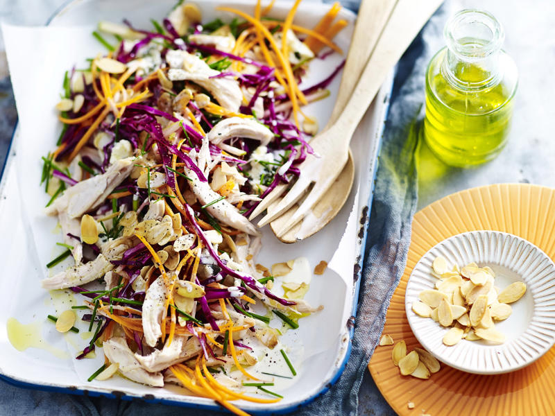 Quick tips for no cook food, How to toast nuts in the microwave, Chicken and mango rice paper rolls , Chicken and green mango salad , Blue cheese, apple & barbecued chicken slaw , Sesame chicken salad , Bean salad with creamy basil dressing , Prawn & watermelon salad with fetta & sumac onions , Crunchy Asian chicken salad , Crunchy noodle coleslaw , Zucchini Greek salad , Picnic baguettes , Open reuben sandwich , Hoisin and barbecue chicken rolls , Summer salad of peaches and blueberries , Hot smoked salmon and sesame salad , Greek-style chicken salad , Grape and apple salad with goat’s cheese , Mini baguettes with leg ham, brie and mustard mayo , Smoked salmon and herb pinwheels , Chilled tofu with ginger and green onion , No-cook oatmeal balls , Watermelon, lime and berry cheesecake jars , Peanut and honey ice-cream sandwiches , Mixed berry fool , Blackberry parfait , More quick & easy recipes