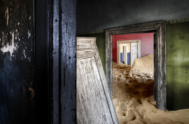 Kolmanskop, Namibia Shengsi Islands, China, Ōkunoshima, Japan, Kolmanskop, Namibia, Aralkum Desert, Uzbekistan/Kazakhstan, SS Ayrfield, Homebush Bay, Australia, Tunnel of Love, Ukraine, Valle Dei Mulini, Gragnano, Italy, Angkor Wat, Cambodia, Chernobyl, Ukraine
