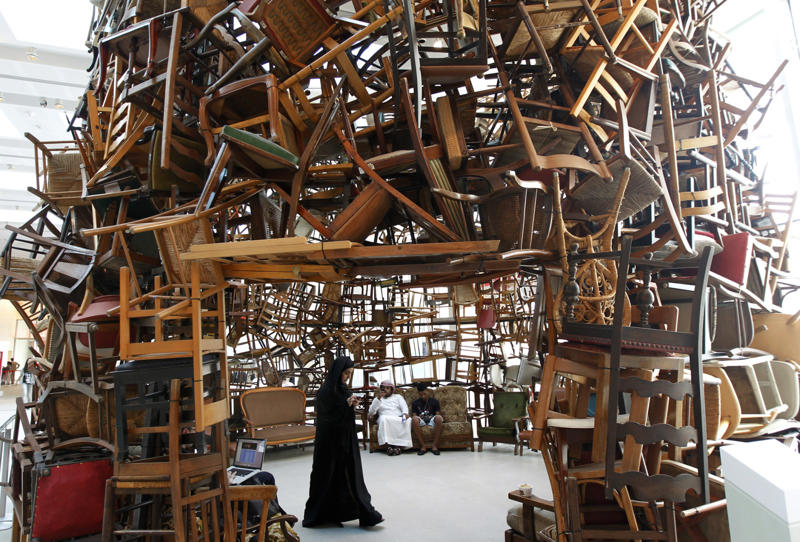 World of chairs Artistic photo, Giant rock, Canine protest, World of chairs, Animal head, Distortion, Big head, Miniatures, Levitation, Cut off feet, Surreal room