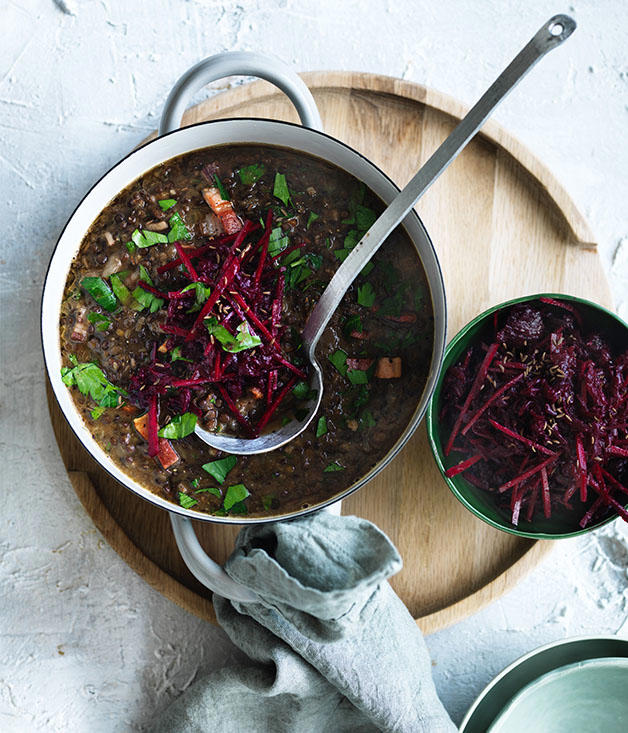 Best beetroot salad recipes,          Beetroot salad with feta and lentils      ,          Beetroot salad with sweet and sour dressing      ,          Lemon-scented labneh with fig and beetroot      ,          Smashed beetroot, quinoa, egg and avocado salad      ,          Beetroot and ham salad with sour cherry dressing      ,          Beetroot, chickpea and za’atar salad      ,          Beetroot and orange salad with sumac dressing      ,          Warm cauliflower, chickpea and beetroot salad      ,          Damien Pignolet’s cauliflower, beetroot and celeriac salad with horseradish cream      ,          Kelda Haines’s goat’s cheese, beetroot and blackberry salad      ,          Crunchy beetroot and mint salad with labne      ,          Salad of pork rillettes, scratchings, potato and beetroot      ,          Beetroot salad with barley and hazelnut      , More beetroot recipes,          Alanna Sapwell’s smoked beetroot, agrodolce and hazelnuts      ,          Persian red lentil soup with tahini, beetroot and fried mint      ,          Roasted beetroot carpaccio      ,          Shawarma-spiced roast lamb leg with beetroot sauce      ,          The ultimate salad sandwich      ,          How to make salmon gravlax      ,          Supermaxi’s battered beetroot and cauliflower      ,          Steak with sweet and sour beetroot and horseradish crème fraiche      ,          Beetroot leaf ravioli with ricotta salata and herb sauce      ,          Slow-roasted pork shoulder panini with parsley mayo and pickled beetroot      ,          Pepper-crusted beef rib with beetroot and wilted beetroot greens      ,          Truffled pork pies with watercress and beetroot salad      ,          Duck with Jerusalem artichokes, beetroot and red wine      ,          Roast baby beetroot, goat’s curd and rosemary tart      ,          Beetroot-cured ocean trout with buttermilk and soft herbs      ,          Frank Camorra’s calamari cooked in olive oil with spiced beetroot salad      ,          Carpaccio of kangaroo with beetroot and native fruits      ,          Quinoa pilaf with beetroot, egg and tahini yoghurt      ,          Grilled tongue sandwiches with charred onion and pickled beetroot      ,          Grant Achatz’s grilled prawns and beetroot with chilli and smouldering cinnamon      ,          Lentil and speck soup with beetroot slaw      ,          Beetroot kebabs with labne and dukkah      ,          Burnt beetroot carpaccio      ,          Analiese Gregory’s roasted beetroot with bottarga and crème fraîche      ,          Burrata with balsamic buttered beetroot, vincotto and rosemary      ,          Colin Fassnidge’s beetroot brownies with ginger crème fraîche      