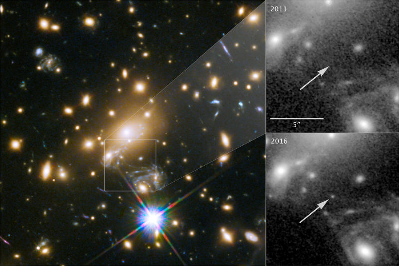 The farthest individual star ever seen A cosmic painting, Saturn's summer sunlight, A two-hour long solar flare, Twisted cosmic knot, An oldie but a goodie, ET goes home, The Great Red Spot, The Crab Nebula, A rare close-up of evidence of water on Mars, Meet Janus, Pandora, Enceladus, Rhea, and Mimas, A supermassive black hole, What 17,500 mph looks like, Jupiter's Northern Lights, Life on Mars, Mars is edgy, Stormy surface, Hurricane Irma from above, Superstar, Don't forget about Pluto!, Subtropical storms from space, The farthest individual star ever seen, Weird little things seen on Earth, Dwarf galaxy, Fires as seen from outer space, A cosmic sparkling ring, Views from the ISS, What outer space plasma looks like, You may recognize this from 'The Martian', Us, as seen from Saturn