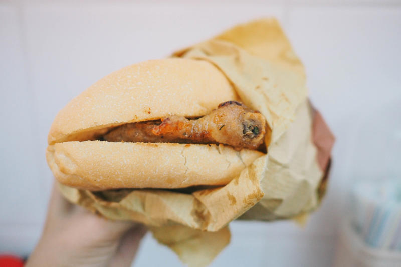 Pork chop bun, Macau Vegemite, Australia, Yakisoba-pan, Japan, Roti john, Malaysia/Singapore, Vada pav, India, Breakfast roll, Ireland, Kaya toast, Singapore, Francesinha, Portugal, Bocadillo, Spain, Zapiekanka, Poland, Katsu sando, Japan, Cemita, Mexico, Bauru, Brazil, Rarebit, Wales, Leberkäsesemmel, Germany, Bánh mì, Vietnam, Jambon-beurre, France, Falafel, across the Middle East, Arepa, Venezuela, Montreal-style smoked meat, Canada, Pork chop bun, Macau, Tripleta, Puerto Rico, Chivito, Uruguay, Medianoche, Cuba, Chopped barbecue, USA, Gyro, Greece
