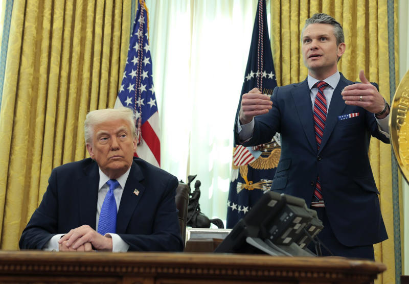 April 21 - Stands behind Hegseth as defense secretary May 22 - Pentagon accepts Boeing jet from Qatar for Trump, May 22 - "Big, beautiful bill" passed by House, May 21 - Announces “Golden Dome” missile defence project, May 20 - Has "excellent" call with Putin on Ukraine war, May 19 - Reacts to Biden's cancer diagnosis, May 16 - New tariff rates on the way, May 15 - Trump says US is close to nuclear deal with Iran, May 14 - Brokers B deal between Qatar Airways and Boeing, May 13 - Expedites refugee applications for white South Africans, May 13 - Donald Trump seeks 1 trillion in investments in Saudi Arabia, May 12 - Preparing to make Qatari luxury plane new Air Force One, May 12 - Trump promises historic drug price cuts, May 9 - Names Jeanine Pirro interim US attorney for DC, May 8 - Will decide on “Persian Gulf” name during Middle East visit, May 7 - Supreme Court allows ban on trans people in the military, May 6 - Hosts .5 million-per-plate dinner in Virginia, May 6 - Trump Administration Offers ,000 to Undocumented Immigrants for Voluntary Departure, May 6 - Trump and Carney meet at the White House, May 6 - Lawsuits against the Trump administration for mass layoffs at HHS, May 5 - Trump plans to reopen Alcatraz, May 5 - Trump uncertain about constitutional right to "due process", May 4 - Trump Denies Seeking Unconstitutional Third Term Despite "Trump 2028" Merchandise, Trump Stirs Controversy with AI-Generated Pope Image During Vatican Mourning Period, May 2 - Plans to revoke Harvard’s tax-exempt status, May 1 - Reassigns national security adviser Mike Waltz, April 30 - Blames Biden for shrinking US economy, April 29 - Lowest 100-day approval rating in 80 years, April 28 - Trump suggests Canadians should vote for him in election, April 25 – Trump signs executive order to step up global deep-sea mining, April 23 – Trump softens stance on China and Powell, April 22 - Trump refuses to grant migrants a trial, April 21 - Stands behind Hegseth as defense secretary, April 19 – Trump’s approval rating on economy drops to all-time low, April 17 - Criticizes Federal Reserve Chair, April 16 - Plans to overhaul the Endangered Species Act, April 15 - Trump suggests deporting US criminals to El Salvador, April 14 - Called “fully fit” by White House physician, April 9 - Pauses tariffs on everyone but China for 90 days, April 9 - Urges Americans to “BE COOL!”, April 8 - Prepared to add new tariffs on China, April 7 - Wins ruling on rapid deportations, April 7 - Hosts World Series champion Dodgers at White House, April 2 - Announces widespread reciprocal tariffs, April 1 - Administration sued by state AGs over health funding cuts, March 27 - Trump pulls Stefanik's nomination for U.N. ambassador, March 26 - Imposing tariffs on all automobiles made outside the US, March 25 - Calls group chat security leak a “glitch”, March 24 - Dismisses existing portrait of himself, praises unseen Russian picture, March 20 - Signs order to dismantle Department of Education, March 15 - Signs bill to fund government through September, March 11 - Supports Elon Musk and Tesla, March 11 - Escalates trade war with Canada, March 9 - Won’t rule out recession, March 7 - Holds crypto summit, Bitcoin price tumbles, March 4 - Gives speech to Congress, March 4 - Officially puts tariffs into effect, March 3 - Freezes military aid to Ukraine, March 2 - Announces crypto reserve, February 28 - Has tense meeting with Zelenskyy at White House, February 26 - Posts AI-generated video on Gaza transformation, February 24 - Says tariffs on Canada and Mexico will go forward, February 21 - Fires senior military leadership, February 15 - Channels Napoleon, February 12 - Speaks with Putin about ending war in Ukraine, February 10 - Imposes 25 per cent tariffs on steel and aluminum imports, February 7 - Meets with Japanese prime minister, February 5 - Bans transgender women from female sports, February 4 - States that the US will “take over” Gaza Strip, February 3 - Delays tariffs targeting Canada and Mexico, January 23 - Lays out economic vision to WEF, January 20 - Suspends sale of TikTok for 75 days, January 20 - Pardons 1,500 people involved in Jan. 6 Capitol riots, January 20 - Plans 25% tariffs for Canada and Mexico on Feb. 1, January 20 - Marco Rubio confirmed as secretary of state, January 20 - Signs first executive orders, January 20 - Sworn in as 47th president of the United States, January 19 - Pledges to release classified Kennedy and MLK records, January 18 - Launches own cryptocurrency, January 14 - Plans to create “External Revenue Service”, January 10: Planning 100-plus executive orders on day one, January 10: Receives no punishment for felony hush money conviction, January 8: Plans to designate Mexican cartels as terror organizations, January 5: Meets Italian prime minister Giorgia Meloni, December 26 - Told Wayne Gretzky to run for Canadian Prime Minister, December 25 - Tells death row prisoners to “go to hell”, December 23 - Once again looking to buy Greenland, December 22 - Threatens to regain control of Panama Canal, December 22 - Rejects claims that Elon Musk is pulling his strings, December 16 - Will not have NY hush money case dismissed, December 14 - Gets M in ABC defamation case, December 13 - Vows to end daylight saving time, December 11 - Invites Xi Jinping to attend his inauguration, December 9 - Lays out agenda in television interview, December 5 - Selects David Sacks to oversee AI and crypto, December 4 - Names Peter Navarro as top trade advisor, December 3 - Jokes about making Canada the “51st state”, December 2 - Demands release of Israeli hostages in Gaza, December 2 - Plans to travel to Paris, November 21 - Matt Gaetz withdraws from AG consideration, November 20 - Chooses Linda McMahon to be education secretary, November 19 - Picks Dr. Oz to run Medicare and Medicaid, November 16 - Attends UFC 309, November 14 - Plans to use recess appointments, November 13 - Nominates Marco Rubio as secretary of state, November 13 - Nominates Pete Hegseth as secretary of defense, November 13 - Nominates Matt Gaetz as attorney general, November 13 - Nominates Tulsi Gabbard as director of national intelligence, November 12 - Nominates Kristi Noem as his Homeland Security secretary
