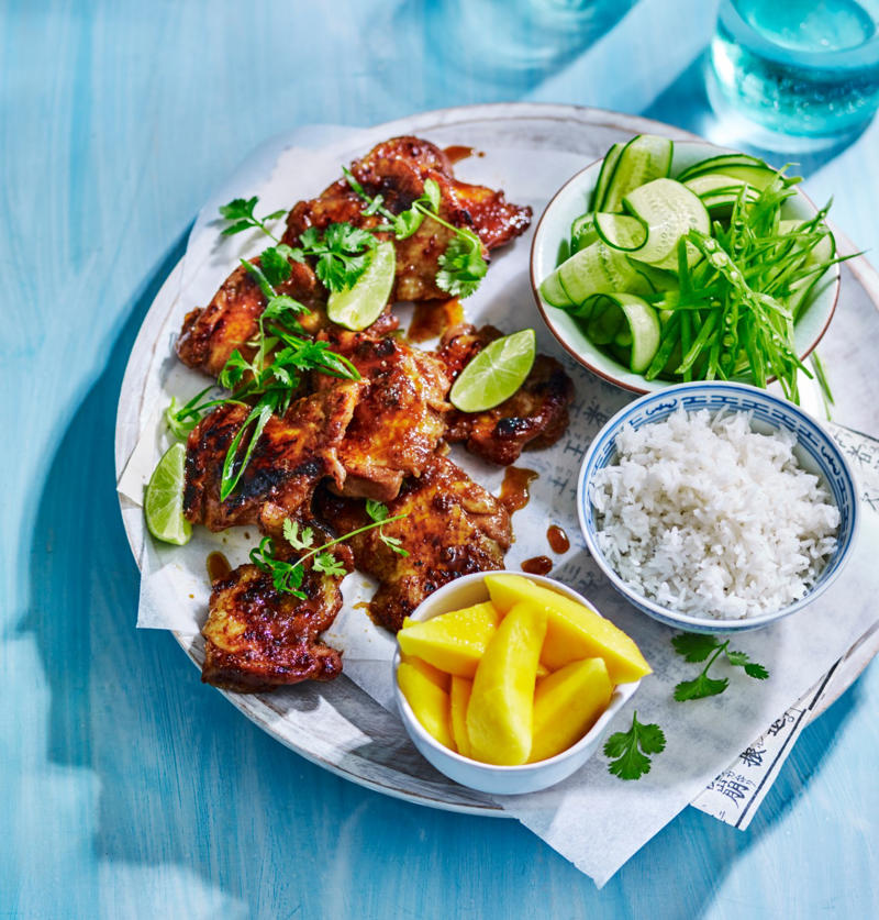          Julie Goodwin’s spiced chicken with brown rice &amp; cauliflower      ,          One pot chicken and rice      ,          Julie Goodwin’s char siu chicken with egg fried rice      ,          One-pan chicken rice with coconut      ,          One-pot apricot chicken with creamy rice      ,          Chicken rice and mega greens mega bowl with tzatziki      ,          Grilled Portuguese chicken and rice      ,          Korean-style barbecued chicken rice      ,          Sticky Thai chicken with coconut rice      ,          Smoked chicken rice salad with curried mango dressing      ,          Chicken korma rice      ,          Spicy chicken fried rice      ,          Teriyaki chicken rice burger      ,          Oven-baked risotto with chicken, rocket and tomato      ,          Chilli fried rice with chicken and broccolini      ,          Chicken and egg on rice      ,          Chinese chicken fried rice      ,          Chicken, lemongrass and rice soup      ,          White cooked chicken with ginger rice      ,          Five-spice chicken with brown rice      ,          Sweet chilli chicken with rice      