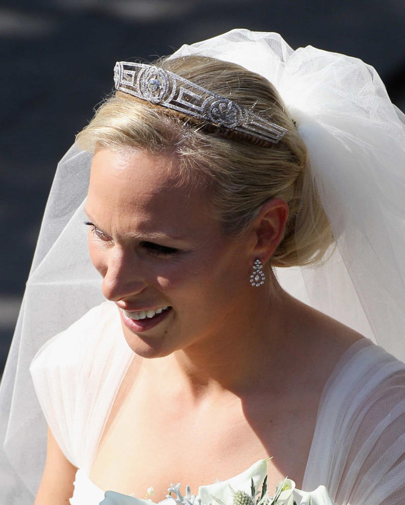 Princess Alice's Meander tiara The Cambridge Lover's Knot, The Cartier Halo Scroll tiara, The Queen Mary Diamond Bandeau tiara, The George IV State Diadem crown, Girls of Great Britain and Ireland tiara, The Poltimore tiara, The Queen Mary Fringe tiara, The Strathmore Rose tiara, The Oriental Circlet tiara, The York tiara, The Delhi Durbar tiara, The Cubitt-Shand tiara, Princess Alice's Meander tiara, Cambridge Lover's Knot tiara, Queen Alexandra's Kokoshnik tiara, The Burmese Ruby tiara, Brazilian Aquamarine Parure tiara, earrings, and necklace, The Belgium Sapphire tiara, earrings, and necklace, Meghan Markle's engagement ring, "Granny's Chips", The Delhi Durbar necklace