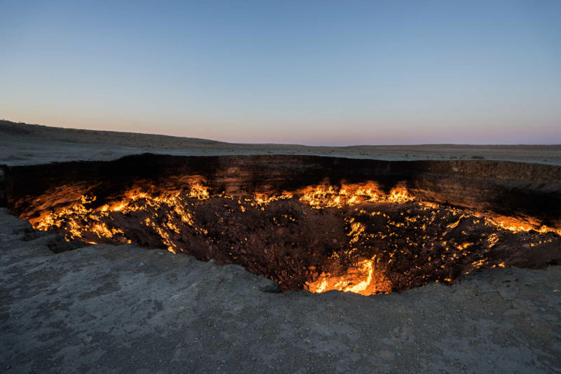 Darvaza gas crater, Turkmenistan Darvaza gas crater, Turkmenistan, Villarrica, Chile, Karijini National Park, Australia, El Caminito Del Rey, Spain, Mount Everest, Nepal, Devil's Pool, Victoria Falls, Zambia and Zimbabwe, Cliffs of Moher, Ireland, Mont Blanc, France and Italy, Colorado River, USA, Trolltunga, Norway, North Yungas Road, Bolivia, Yucatán Cenotes, Mexico, Yellowstone National Park, USA, Annapurna I, Nepal, Trift Bridge, Switzerland