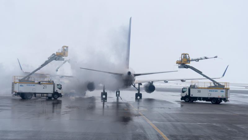 Messing with the physics The problem of ice buildup, Key challenge, Messing with the physics, Why deicing is important, Impacting control, Risk of ice breaking off, Crucial step, Glycol-based, Most common types, Four fluid types, Step one, Thin fluid, Preventing accumulation, Until takeoff, Type III fluids, Environmental considerations