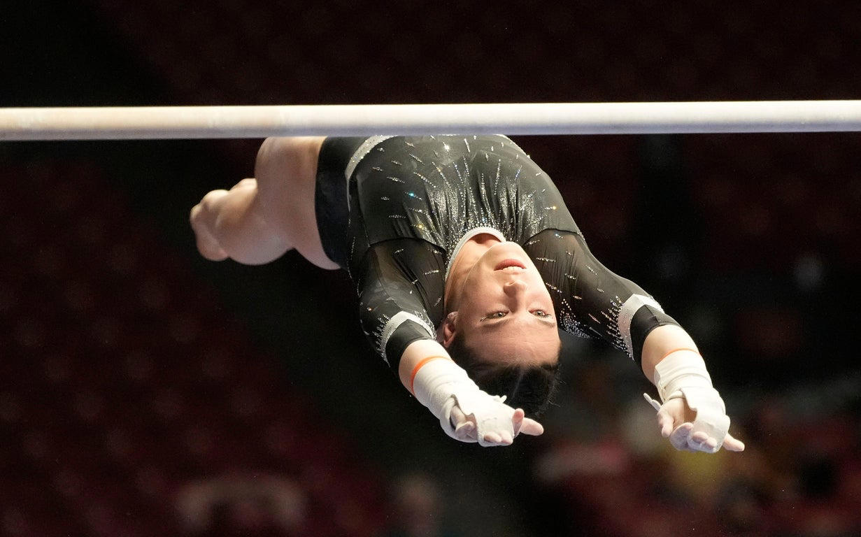 Stunning close-up photos spotlight leading collegiate women gymnasts
