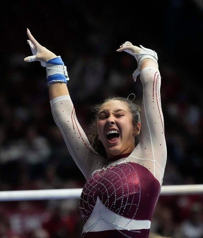 Stunning close-up photos spotlight leading collegiate women gymnasts
