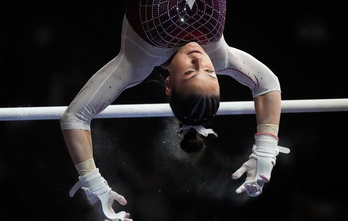 Stunning close-up photos spotlight leading collegiate women gymnasts