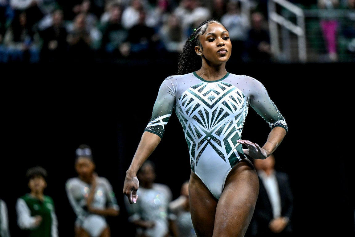 Stunning close-up photos spotlight leading collegiate women gymnasts