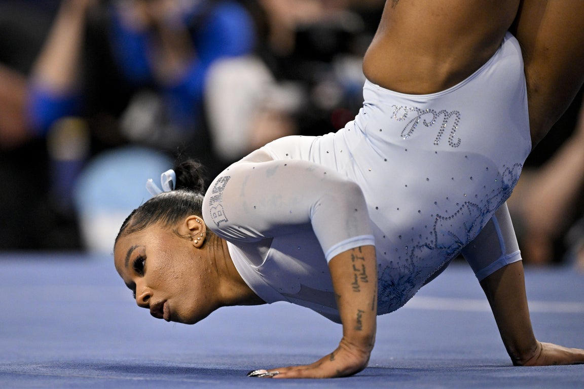 Stunning close-up photos spotlight leading collegiate women gymnasts