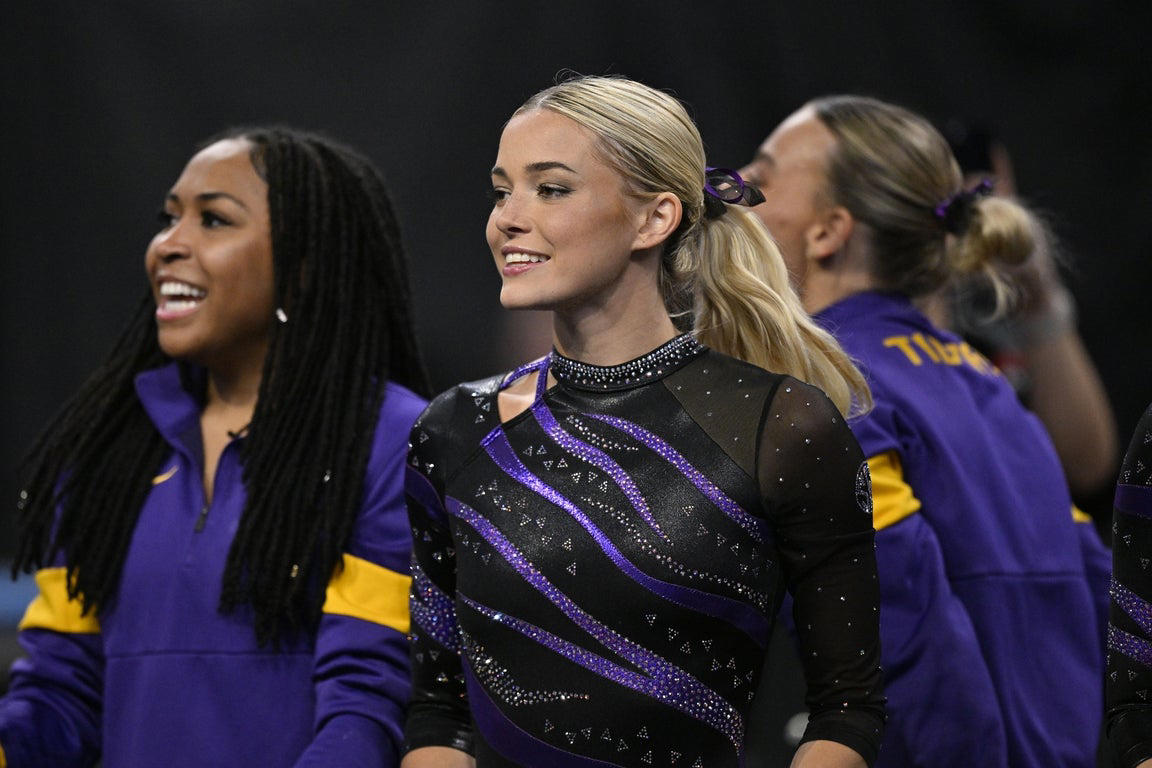 Stunning close-up photos spotlight leading collegiate women gymnasts