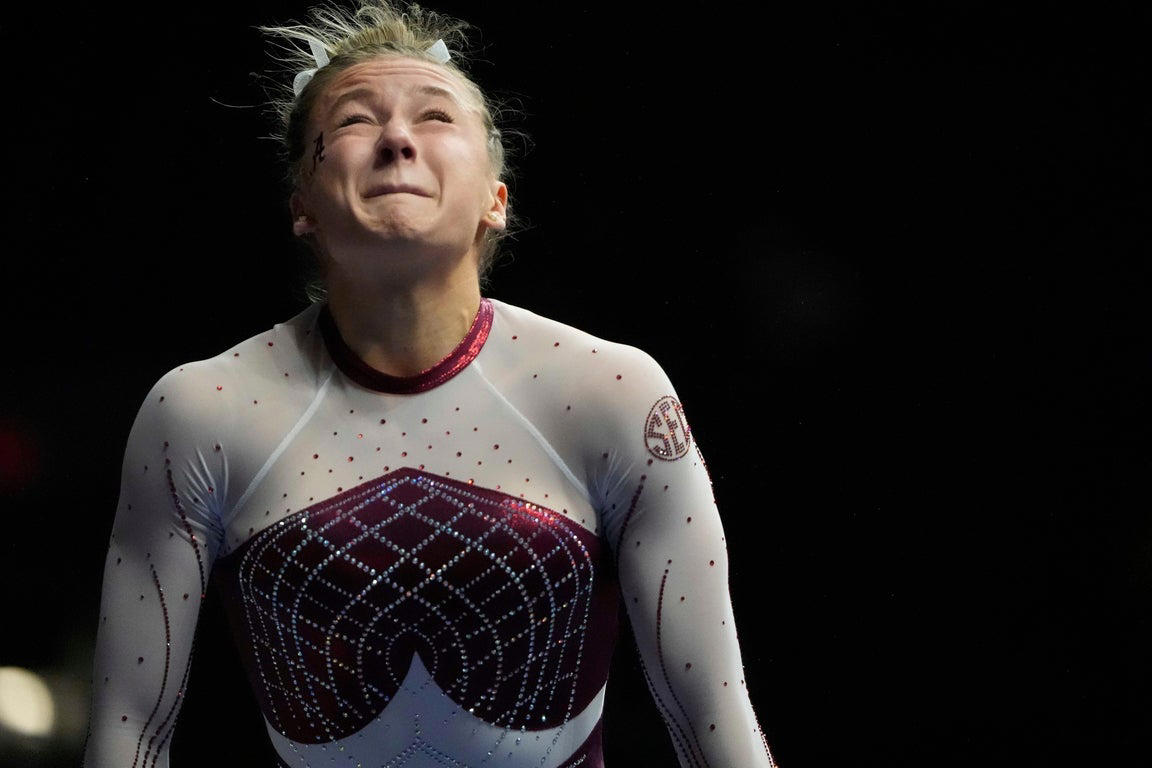 Stunning close-up photos spotlight leading collegiate women gymnasts