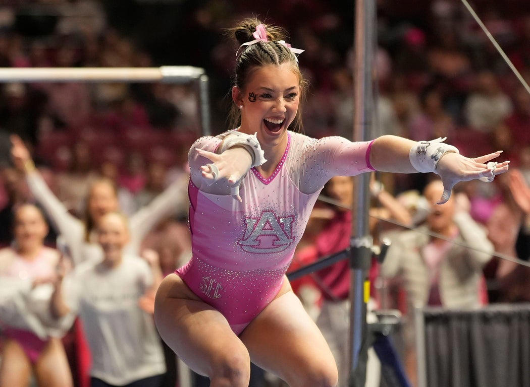 Stunning close-up photos spotlight leading collegiate women gymnasts
