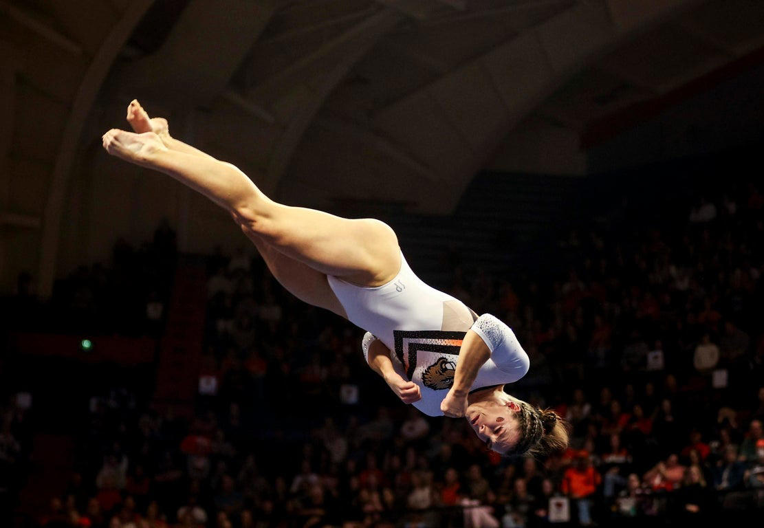 Stunning close-up photos spotlight leading collegiate women gymnasts