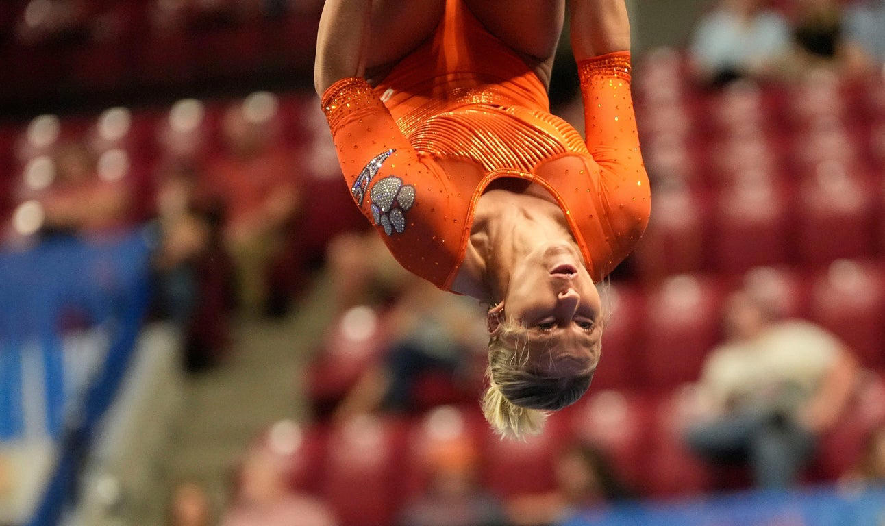 Stunning close-up photos spotlight leading collegiate women gymnasts