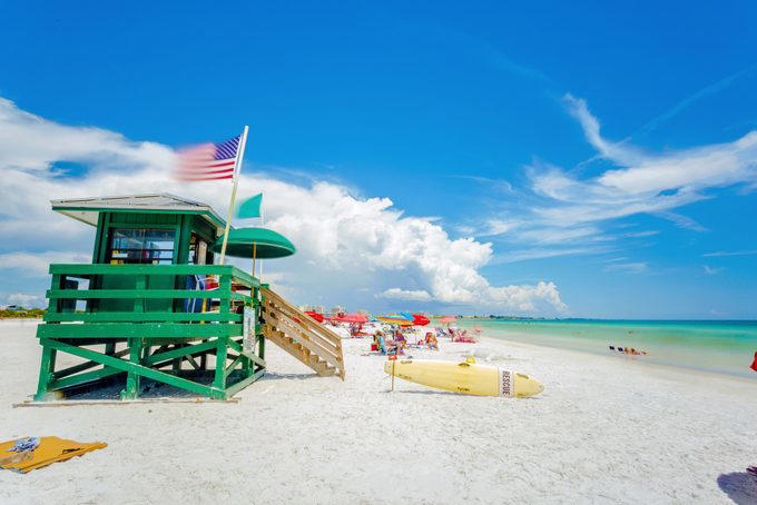 1. Elafonissi Beach, 2. Banana Beach, 3. Eagle Beach, 4. Siesta Beach, 5. Praia da Falesia, 6. Varadero Beach, 7. Bavaro Beach, 8. Playa de Muro Beach