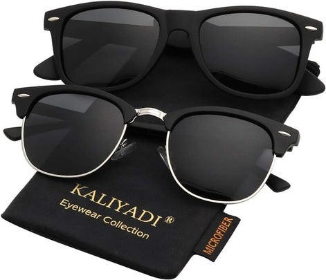 A pair of small, round polarized sunglasses , A pair of classic retro polarized sunglasses , Two pairs of rectangle sunglasses , This pair of semi-rimless sunglasses , This pair of aviators that come in nine different colors , This pair of square, cat-eye sunglasses, This pair of ‘90s-style oval sunglasses , This pair of cat-eye sunglasses , This pair of hexagonal sunglasses, Related...