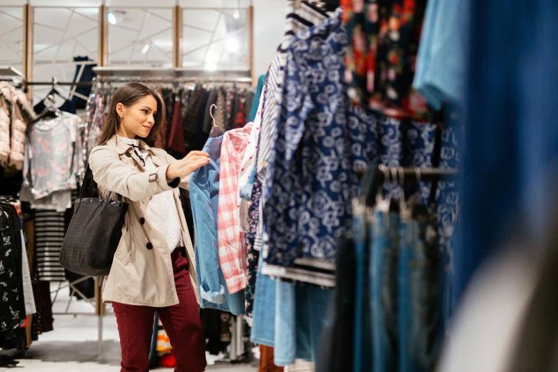 Don't carry items around with you that you're thinking of buying in a store Use new bills, Limit the number of stores you go to, Don't make friends with the sales staff, Take a mindful break, Avoid shopping at peak times, Suck on a mint while you shop, Sleep on it before purchasing large items, Never go shopping without a list, Wear headphones when you run errands, Make yourself walk away, Say "no" to sales, unless the item is already on your list, Leave your credit cards at home, Don't shop when you’re feeling emotional, Always double check that you're getting the best value