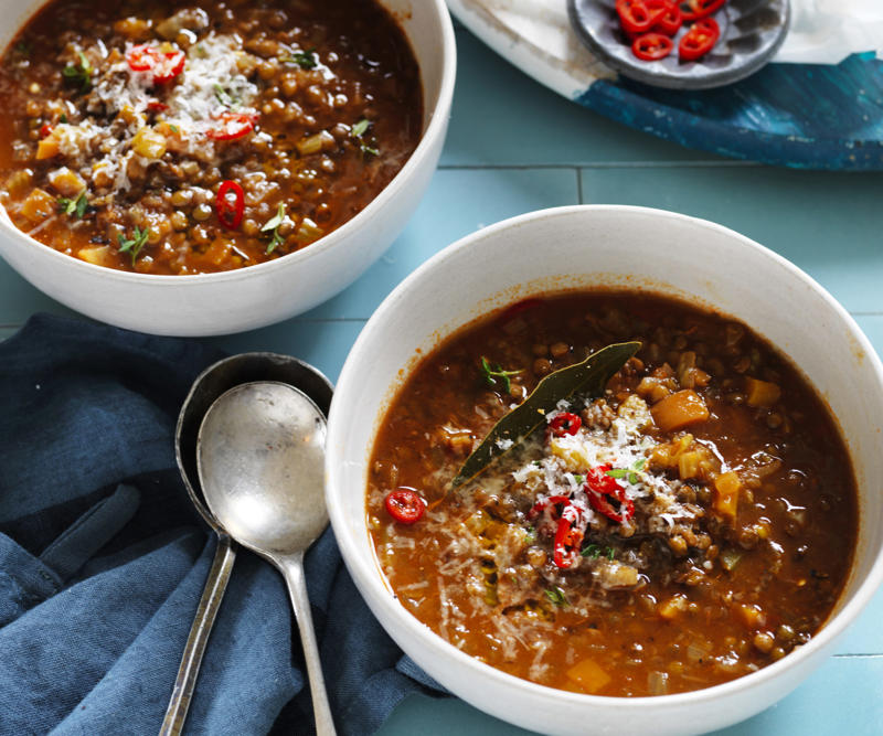 Can I freeze these soups?, Vegetable soup recipes to try,          Quick &amp; easy minestrone &amp; ravioli soup      ,          Quick &amp; easy potato soup with cheddar toasts      ,          Traditional Italian minestrone soup      ,          Smoky mushroom soup with garlic labne      ,          Indian-spiced red lentil and pumpkin soup      ,          Slow cooker curried lentil and tomato soup      ,          Potato and pea soup with pesto, ricotta cream and crispy croutons      ,          Slow-cooker coconut pumpkin soup      ,          Tuscan tomato bread soup      ,          Speedy tofu laksa      ,          Mushroom hot &amp; sour soup      ,          Broccoli and kale soup with lemon creme fraiche      ,          Roasted tomato soup with broccoli pesto      ,          Cauliflower cream soup with mushrooms      ,          Barley and vegetable soup with crunchy seeds      ,          Sweet corn soup with ginger      ,          Spinach, rocket &amp; pea soup with brie croûtes      ,          Spiced lentil and roasted kumara soup      ,          Tomato and fennel soup      ,          Spiced carrot soup with smoked almonds      ,          Cauliflower and parsnip soup      ,          Cream of celeriac soup      ,          Creamy sweet potato and fennel soup with parmesan wafers      ,          Ratatouille soup with pistou      ,          Moroccan vegetable soup with harissa      ,          Spiced pumpkin soup with cinnamon cream      ,          Potato soup with capsicum &amp; almonds      , What to serve with these vegetable soups, More vegetarian comfort meals