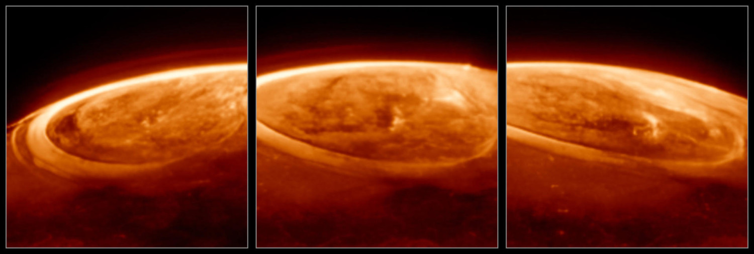 Jupiter's auroras Jupiter's auroras, 'Cosmic Tornado', Put a ring on it, Galactic gathering, Floating along, Combined effort, A distant view, Dusty ribbons, Mosaic of beauty, The Crab Nebula, New beginning, Explosion in the universe, Pillars of Creation, Color and answers, Bright future, Gas release, A dying supernova, Cosmic Cliffs, A close neighbor