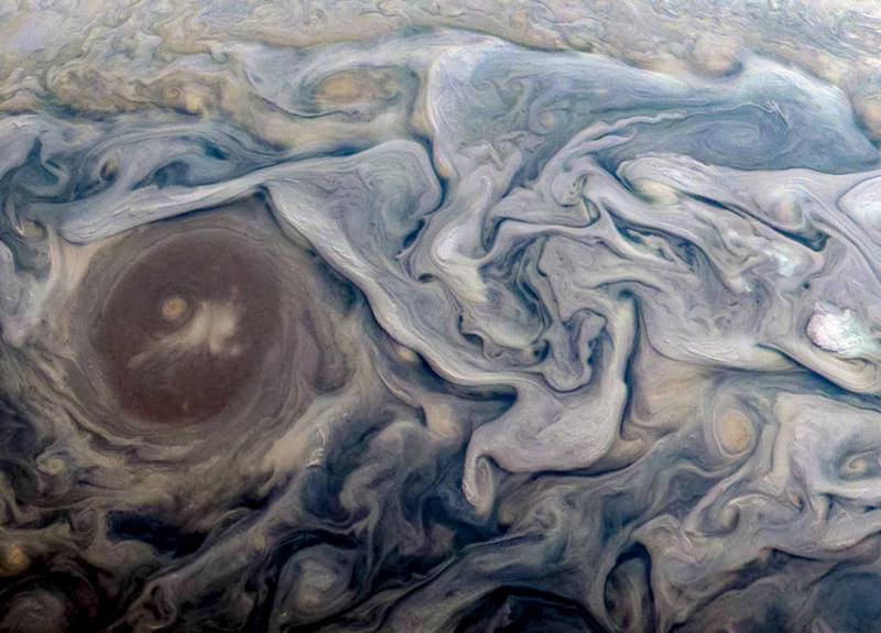 Juno arrives at Jupiter!, Jupiter's swirling clouds, "Clyde's Spot", Deep view, Tumultuous sight, Spiraling storm, Atmospheric conditions, Inside out, Northern latitudes, Juno approaches Jupiter, Headed towards Jupiter, Launch day looms, Reaching the launchpad, Juno passes the test