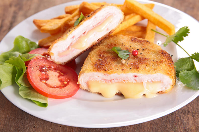 Cordon bleu, Switzerland Fish and chips, England, Tequeños, Venezuela, Spanish tortilla, Spain, Gyros, Greece, Spring rolls, China, Falafel, Egypt, Cordon bleu, Switzerland, Chivito, Uruguay, Samosa, India, Boxty, Ireland, Pirozhki, Russia, Bobotie, South Africa, Tostones, Dominican Republic, Choripán, Argentina, Grilled sardines, Portugal, Rice and beans, Brazil