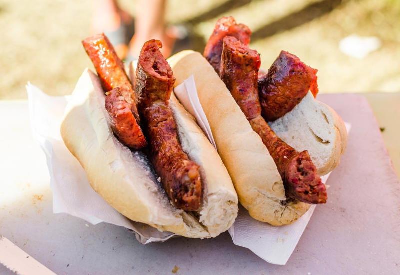Choripán, Argentina Fish and chips, England, Tequeños, Venezuela, Spanish tortilla, Spain, Gyros, Greece, Spring rolls, China, Falafel, Egypt, Cordon bleu, Switzerland, Chivito, Uruguay, Samosa, India, Boxty, Ireland, Pirozhki, Russia, Bobotie, South Africa, Tostones, Dominican Republic, Choripán, Argentina, Grilled sardines, Portugal, Rice and beans, Brazil