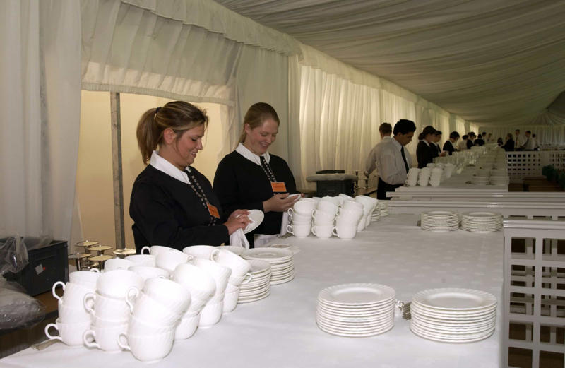 The royal family has a person do the dishes They can’t vacuum, They can’t walk all over the carpets, Tea temperature must be checked before serving, They must be available but discreet, “Kids” is strictly forbidden, They might have to stand for hours, They can’t turn their back on the King, Employees should avoid wearing strong scents, Chefs are banned from cooking certain foods, They must keep it formal at all times, Royal dog menu, A spin on the little black dress, The royal family has a person do the dishes