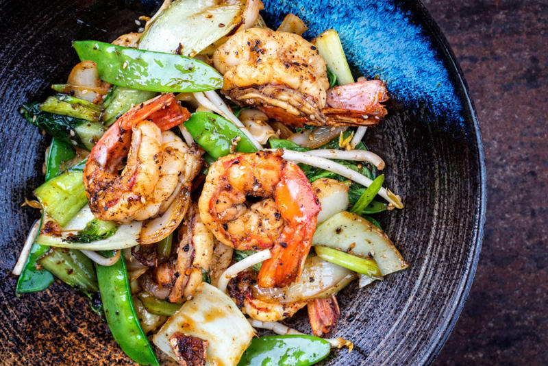 Stir fry Peri-peri, Nasi goreng, Grilled appetizer, Shrimp toast, Vol-au-vent, Linguine, Sandwich, Shrimp cocktail, Bruschetta, Stir fry, Coconut curry, Garlic, chili, citrus, Schezwan