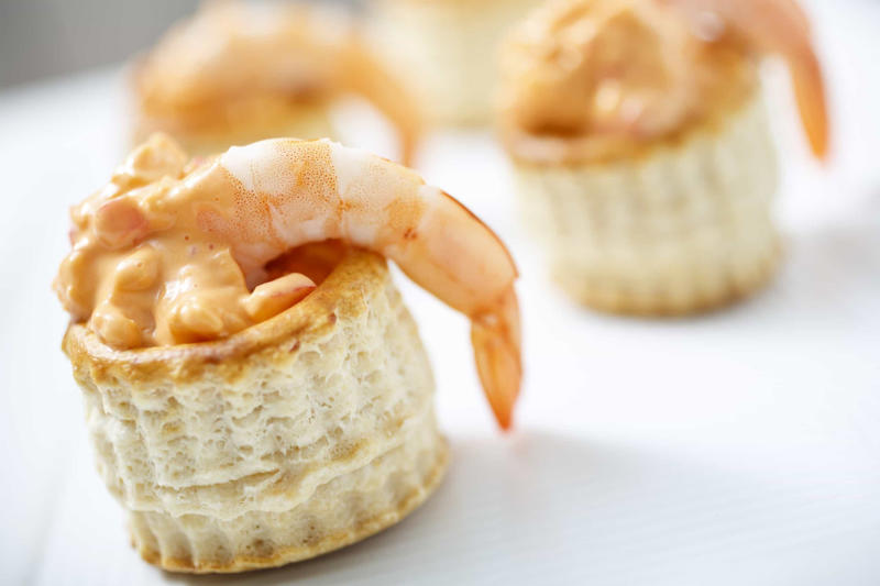 Vol-au-vent Peri-peri, Nasi goreng, Grilled appetizer, Shrimp toast, Vol-au-vent, Linguine, Sandwich, Shrimp cocktail, Bruschetta, Stir fry, Coconut curry, Garlic, chili, citrus, Schezwan