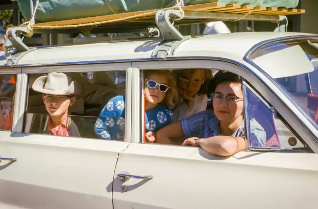 18. The whole family is in that car 1. They broke down in the middle of the desert, 1960s, 2. Taking a family trip to the Continental Divide, late '70s, 3. A late '70s road trip to Pennsylvania, 4. Flat tires are a part of the journey, 5. Family road trip, 6. A 1960s station wagon trip, 7. Roadside picnic, 1960, 8. Calling home for directions, 9. Welcome to Utah, 10. Steve McQueen and his wife, Neile Adams, 11. Family road trip, 1987, 12. Get cozy in the back of the truck, 13. A quick stop for some lunch, 14. Mom needed to stretch her legs, 15. The end of a long road trip, 16. Road trip through the redwoods, 1975, 17. A 1979 road trip to Kansas, 18. The whole family is in that car, 19. Hanging out in the camper, late '70s, 20. Another bike trip, late 1970s, 21. Is it a road trip if it's on a horse?, 22. Post-graduation road trip, 23. Pets need a bathroom break too, 24. Road tripping in the early '70s