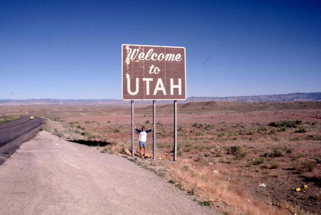 9. Welcome to Utah 1. They broke down in the middle of the desert, 1960s, 2. Taking a family trip to the Continental Divide, late '70s, 3. A late '70s road trip to Pennsylvania, 4. Flat tires are a part of the journey, 5. Family road trip, 6. A 1960s station wagon trip, 7. Roadside picnic, 1960, 8. Calling home for directions, 9. Welcome to Utah, 10. Steve McQueen and his wife, Neile Adams, 11. Family road trip, 1987, 12. Get cozy in the back of the truck, 13. A quick stop for some lunch, 14. Mom needed to stretch her legs, 15. The end of a long road trip, 16. Road trip through the redwoods, 1975, 17. A 1979 road trip to Kansas, 18. The whole family is in that car, 19. Hanging out in the camper, late '70s, 20. Another bike trip, late 1970s, 21. Is it a road trip if it's on a horse?, 22. Post-graduation road trip, 23. Pets need a bathroom break too, 24. Road tripping in the early '70s