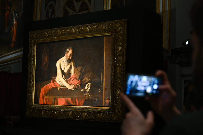 'Saint Jerome Writing' by Caravaggio 'Rest on the Flight into Egypt' by Titian, 'Portrait of a Lady' by Gustav Klimt, 'The Concert' by Johannes Vermeer, 'Portrait of the Duke of Wellington' by Francisco de Goya, 'Mona Lisa' by Leonardo da Vinci, 'Landscape with Cottages' by Rembrandt van Rijn, 'Beach at Scheveningen in Stormy Weather' by Vincent van Gogh, 'A Lady and Gentleman in Black' by Rembrandt van Rijn, 'The Scream' by Edvard Munch, 'Saint Jerome Writing' by Caravaggio, 'Francis Bacon' by Lucian Freud, 'Congregation Leaving the Reformed Church at Nuenen' by Vincent van Gogh