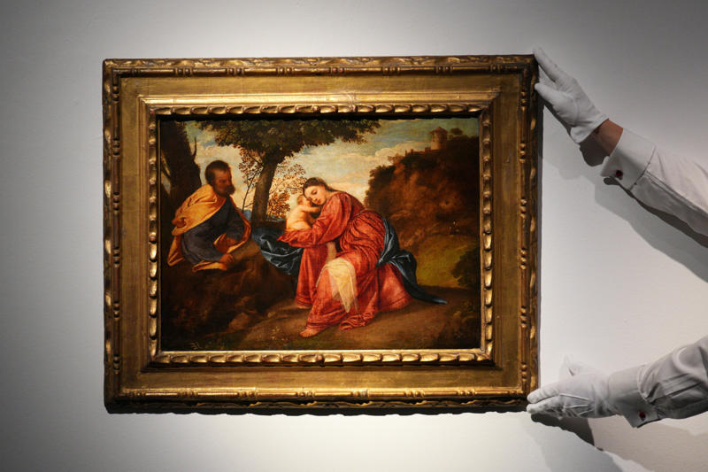 'Rest on the Flight into Egypt' by Titian 'Rest on the Flight into Egypt' by Titian, 'Portrait of a Lady' by Gustav Klimt, 'The Concert' by Johannes Vermeer, 'Portrait of the Duke of Wellington' by Francisco de Goya, 'Mona Lisa' by Leonardo da Vinci, 'Landscape with Cottages' by Rembrandt van Rijn, 'Beach at Scheveningen in Stormy Weather' by Vincent van Gogh, 'A Lady and Gentleman in Black' by Rembrandt van Rijn, 'The Scream' by Edvard Munch, 'Saint Jerome Writing' by Caravaggio, 'Francis Bacon' by Lucian Freud, 'Congregation Leaving the Reformed Church at Nuenen' by Vincent van Gogh