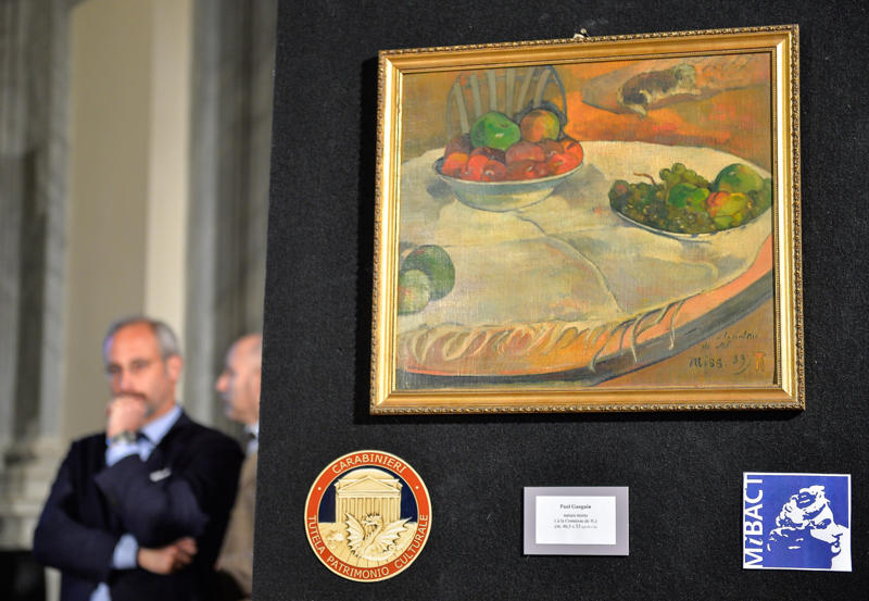 'Fruits on a Table' or 'Still Life with Apples and Grapes' by Paul Gauguin 'Rest on the Flight into Egypt' by Titian, 'Portrait of a Lady' by Gustav Klimt, 'The Concert' by Johannes Vermeer, 'Portrait of the Duke of Wellington' by Francisco de Goya, 'Mona Lisa' by Leonardo da Vinci, 'Landscape with Cottages' by Rembrandt van Rijn, 'Beach at Scheveningen in Stormy Weather' by Vincent van Gogh, 'A Lady and Gentleman in Black' by Rembrandt van Rijn, 'The Scream' by Edvard Munch, 'Saint Jerome Writing' by Caravaggio, 'Francis Bacon' by Lucian Freud, 'Congregation Leaving the Reformed Church at Nuenen' by Vincent van Gogh