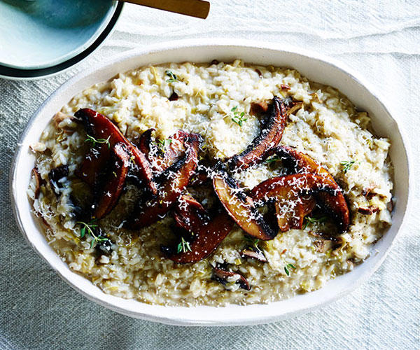 Our favourite risotto recipes,          Barbaresco risotto with Gorgonzola      ,          Fico’s pea risotto with buffalo mozzarella and spring herbs      ,          Pumpkin and vermouth risotto with parmesan and mascarpone      ,          Mushroom and mascarpone risotto      ,          Cauliflower and Taleggio risotto with anchovy pangrattato      ,          Enrico Tomelleri’s risotto with pumpkin, Gorgonzola and brown butter      ,          Jacques Reymond’s snail and smoked sausage risotto with walnuts and Comté      ,          Rabbit with pearl barley risotto and rosemary jus      ,          Basic risotto      