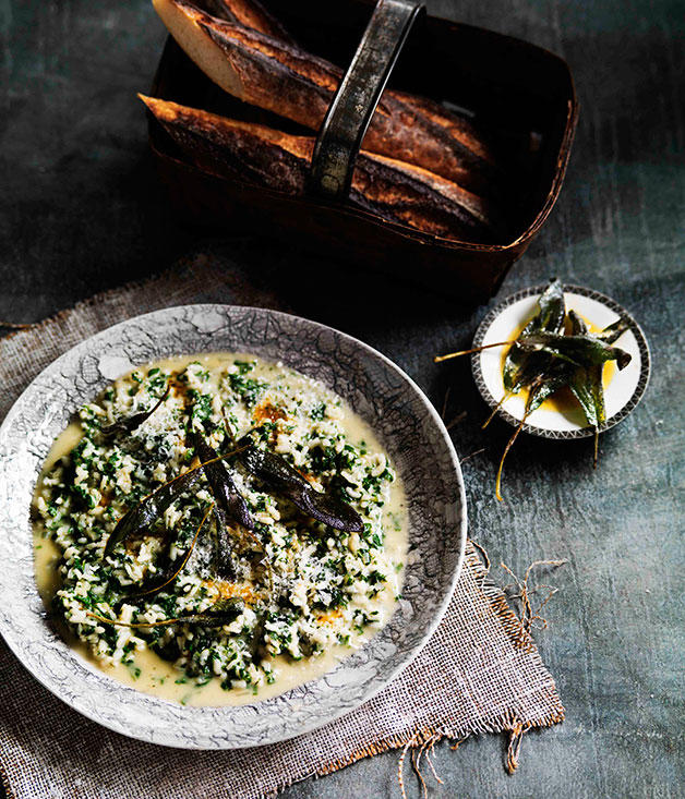 Our favourite risotto recipes,          Barbaresco risotto with Gorgonzola      ,          Fico’s pea risotto with buffalo mozzarella and spring herbs      ,          Pumpkin and vermouth risotto with parmesan and mascarpone      ,          Mushroom and mascarpone risotto      ,          Cauliflower and Taleggio risotto with anchovy pangrattato      ,          Enrico Tomelleri’s risotto with pumpkin, Gorgonzola and brown butter      ,          Jacques Reymond’s snail and smoked sausage risotto with walnuts and Comté      ,          Rabbit with pearl barley risotto and rosemary jus      ,          Basic risotto      