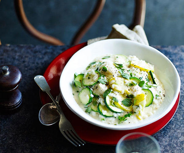 Our favourite risotto recipes,          Barbaresco risotto with Gorgonzola      ,          Fico’s pea risotto with buffalo mozzarella and spring herbs      ,          Pumpkin and vermouth risotto with parmesan and mascarpone      ,          Mushroom and mascarpone risotto      ,          Cauliflower and Taleggio risotto with anchovy pangrattato      ,          Enrico Tomelleri’s risotto with pumpkin, Gorgonzola and brown butter      ,          Jacques Reymond’s snail and smoked sausage risotto with walnuts and Comté      ,          Rabbit with pearl barley risotto and rosemary jus      ,          Basic risotto      