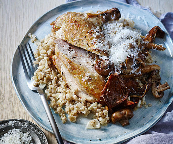 Our favourite risotto recipes,          Barbaresco risotto with Gorgonzola      ,          Fico’s pea risotto with buffalo mozzarella and spring herbs      ,          Pumpkin and vermouth risotto with parmesan and mascarpone      ,          Mushroom and mascarpone risotto      ,          Cauliflower and Taleggio risotto with anchovy pangrattato      ,          Enrico Tomelleri’s risotto with pumpkin, Gorgonzola and brown butter      ,          Jacques Reymond’s snail and smoked sausage risotto with walnuts and Comté      ,          Rabbit with pearl barley risotto and rosemary jus      ,          Basic risotto      