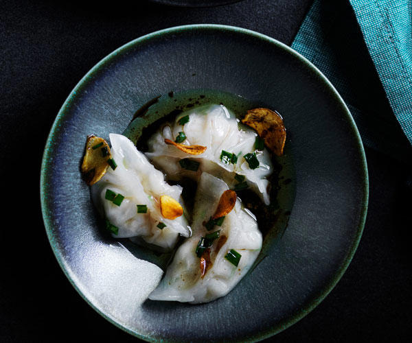 Our best dumpling recipes,          Kylie Kwong’s prawn dumplings with organic tamari and chilli dressing      ,          Crisp pork and ginger gyozas with sesame rayu      ,          Spicy Sichuan-style lamb dumplings with chilli oil      ,          Poached pork and garlic chive dumplings (Jiu cai jiaozi)      ,          Crab xiao long bao      ,          Pork, scallop and sticky rice siu mai      ,          Pork dumplings with black vinegar and ginger      
